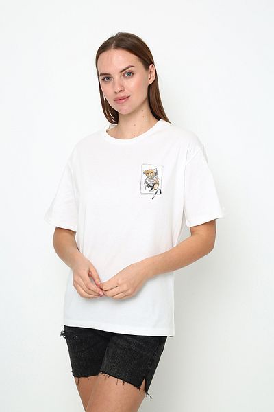 Oasis Women's Oversized Teddy Bear Printed Crew Neck T-Shirt