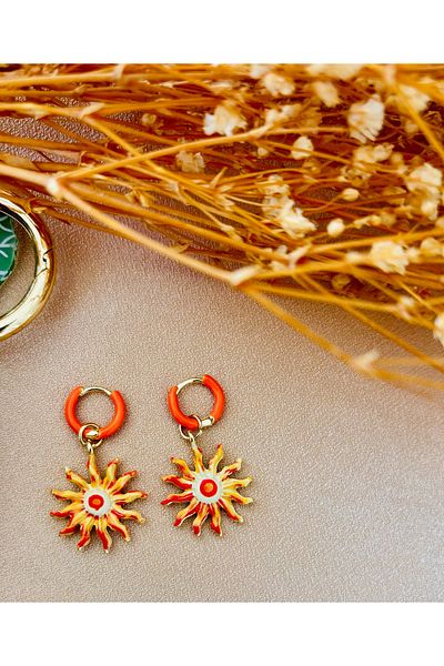 Markiz Takı Yellow Orange Sun Earrings
