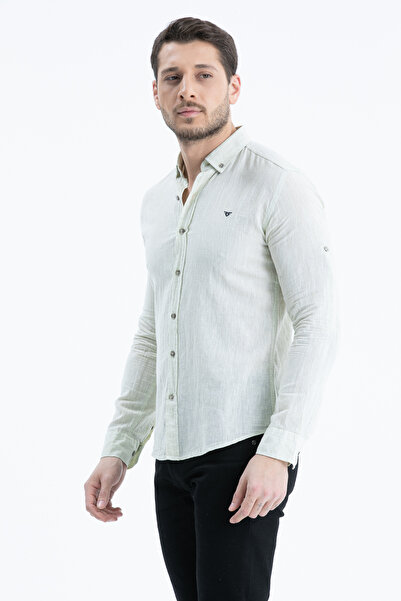 Klothy Ανδρικό λινό πουκάμισο με μακρυμάνικο γιακά 2198