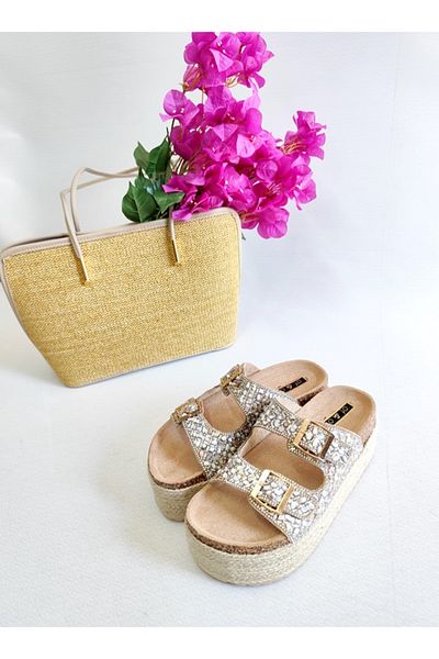 Of&Off Women's Imported Colorful Stone Belted Slippers