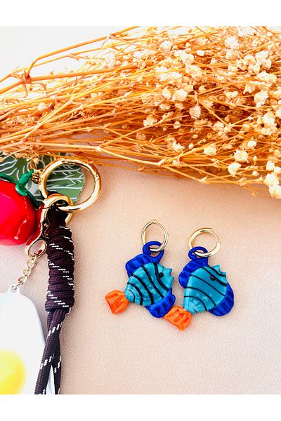 Markiz Takı Turquoise Murano Glass Fish Earrings