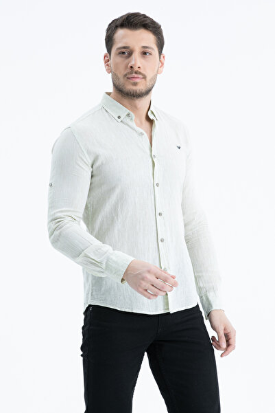 Klothy Ανδρικό λινό πουκάμισο με μακρυμάνικο γιακά 2198