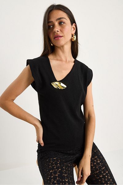Bianco Lucci Women's Accessory Detailed Off Shoulder Knitwear Blouse 20251023