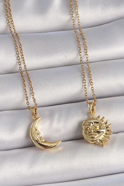 Clariss 316L Steel Gold Color Moon Sun Model Dating Women Necklace