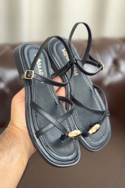 MODAADAM Sandale Robena Flip Flops pentru damă - piele neagră