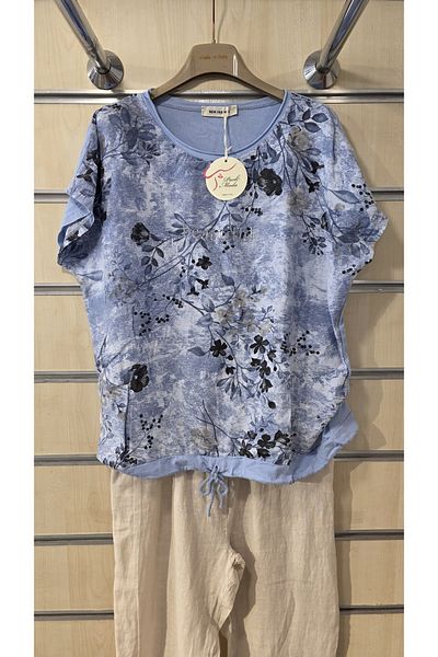 Park Moda Bluză italiană cu model floral și detaliu cu șase fire