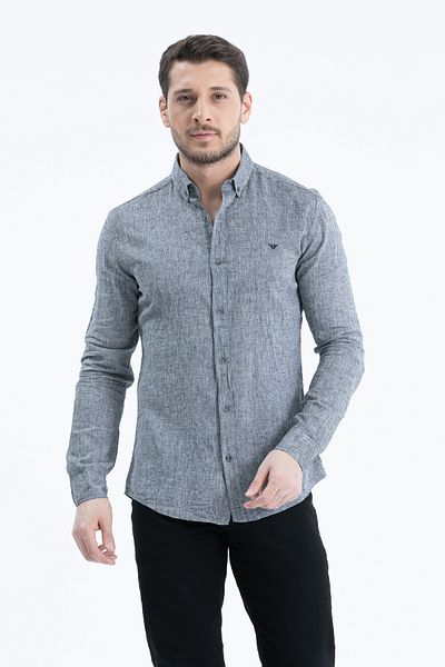 Klothy Men's Collared Long Sleeve Linen Shirt 2198