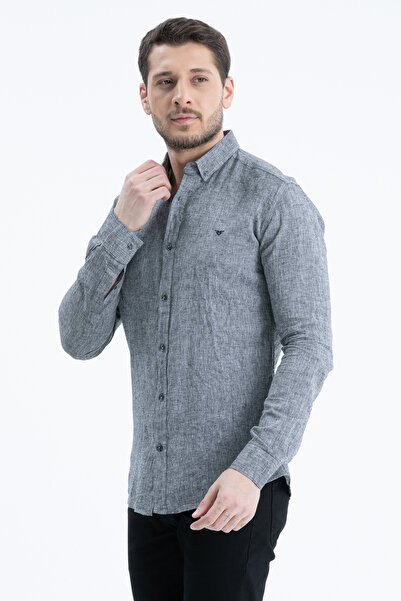 Klothy Men's Collared Long Sleeve Linen Shirt 2198