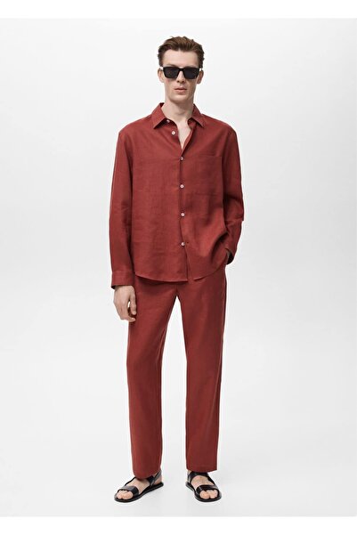 MANGO Man Cepli %100 keten gömlek