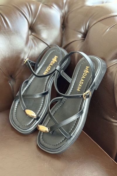 MODAADAM Sandale Robena Flip Flops pentru damă - piele neagră