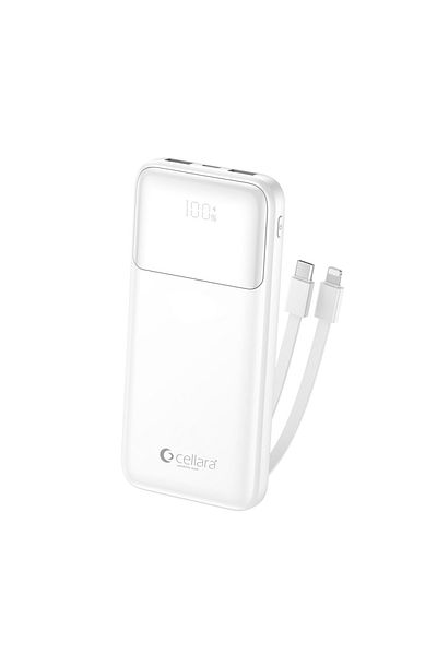 Cellara EXTERNAL BATTERY COLLECTION VERSA PRO CAPACITY 10000 MAH PD 22.5W WITH TYPE C/LIGHTNING CABLE - WHITE