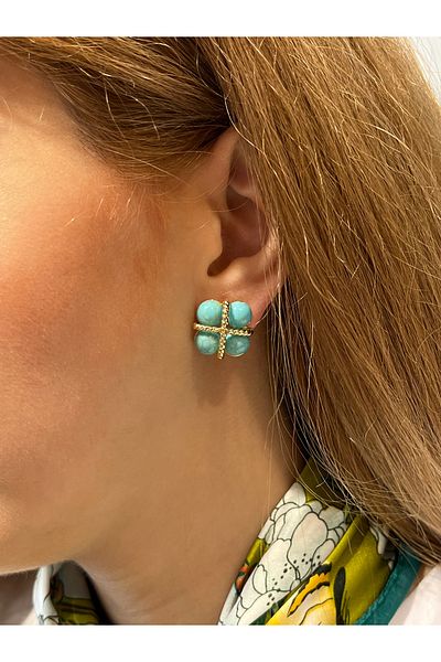 Accessories Vanilla Avenue Turquoise Color Golden Yellow Detailed Bubble Bohemian Daily Women's Earrings