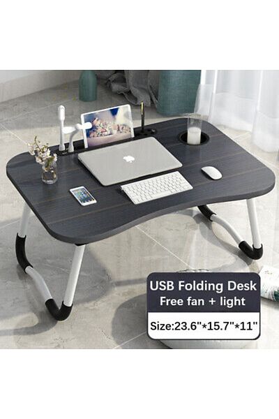 Generic Laptop Bed Desk, Foldable Laptop Lap Desk Tray Table with USB Charge Port, Black