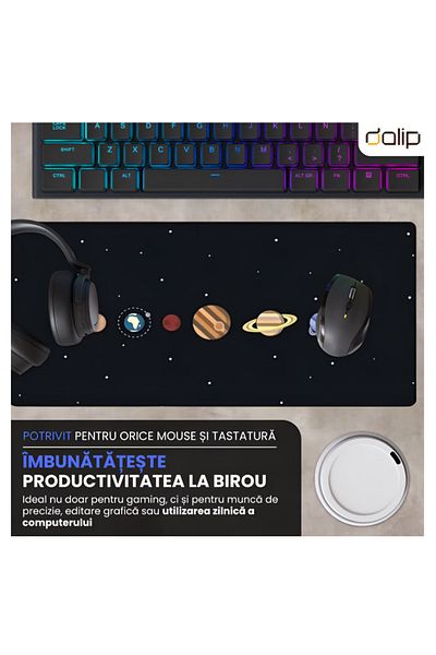 ONSG Mouse Pad Gaming Desk 90x40 cm Dalip, Rubber Base, Professional Setup, Planet