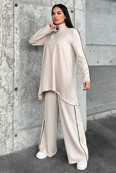 Juuuj Πέτρινη ασύμμετρη κοπή, μπλούζα με φερμουάρ & παντελόνι με φαρδύ πόδι -...