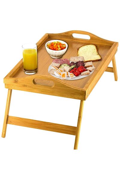 Generic طاولة صينية سرير بأرجل قابلة للطي، صينية إفطار من الخيزران بمقابض للسرير، والأريكة، وتناول الطعام، والعمل،