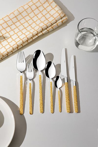 Nehir Lyon Gold Plain 12-Person 84-Piece Cutlery Set
