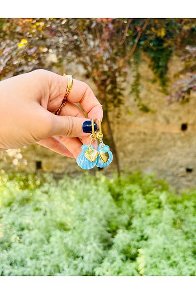 Markiz Takı Murano Glass Blue Mussel Earrings