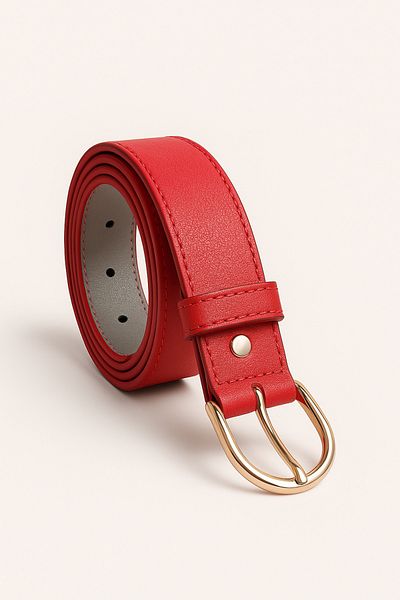 Çantacım Girl's Leather Belt Red Jeans and Fabric