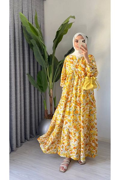 DEFNECE BUTİK Rana Floral Dress - Yellow