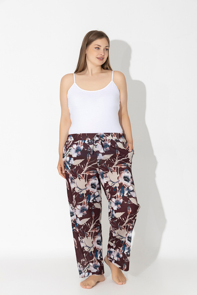 ModaLeaf Women's Plus Size Burgundy Colored Floral Pattern Loose Bottom Home Wear