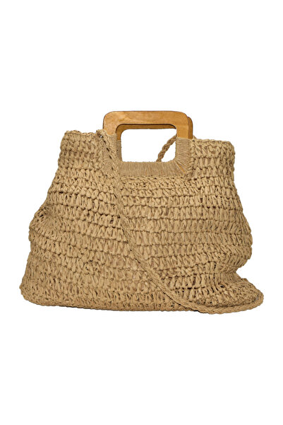 DACSHOP Geanta casual de vara ,Dacali, din impletitura de paie tip ratan, camel