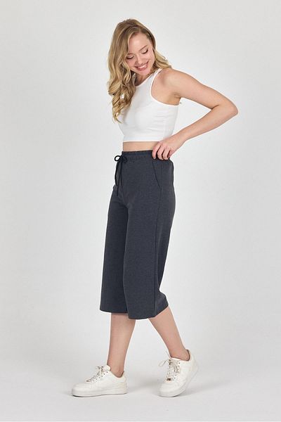 mmetalic High Waist Pocket Relaxed Fit Seasonal Women's Knee Length Bermuda Smoked Capri Shorts