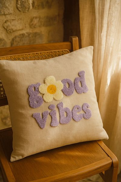 Rell Home غطاء وسادة مطبوع عليه نمط Purple Good Vibes