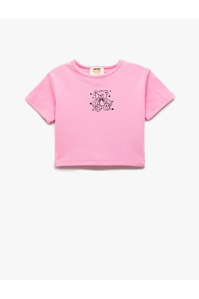 Koton New Season Cotton Short Sleeve Crew Neck Camisole Teddy Bear Printed T-Shirt