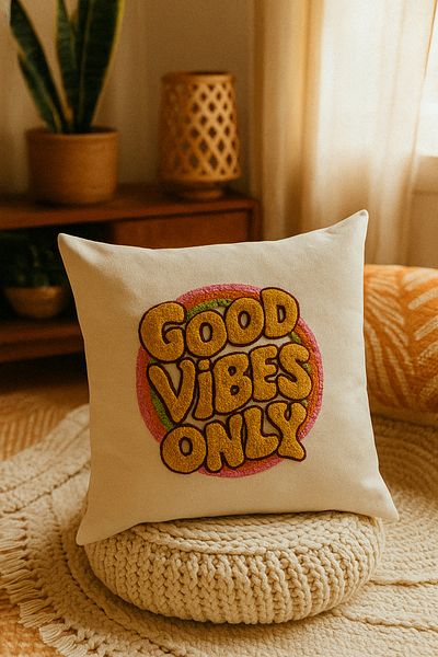 Rell Home Good Vibes Only Written Patterned Punch Throw Pillow Pillow Case
