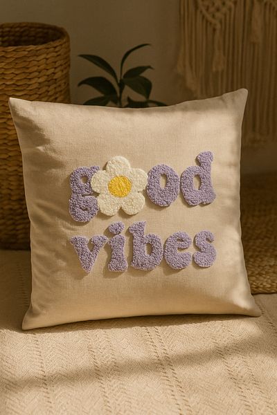 Rell Home غطاء وسادة مطبوع عليه نمط Purple Good Vibes
