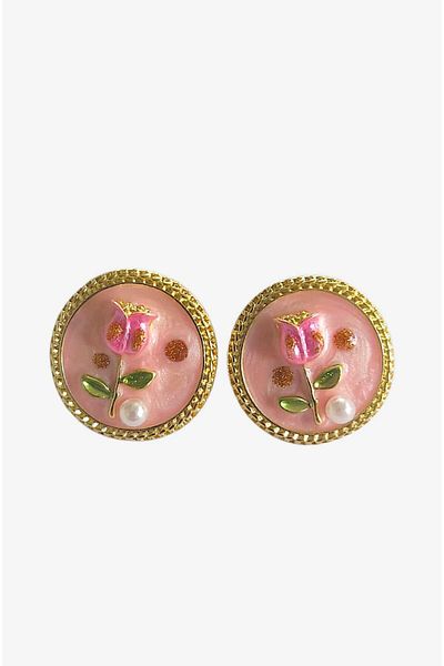 roseberry Pink Enamel Women's Earrings - R1540