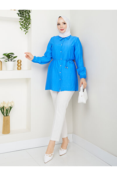 Gc.Butiq Cămașă-Tunica lungă pentru femei cu mâneci elastice la gură - legată în talie