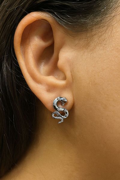 Arescollection Steel Dragon Shaped Women's Hoop Earrings