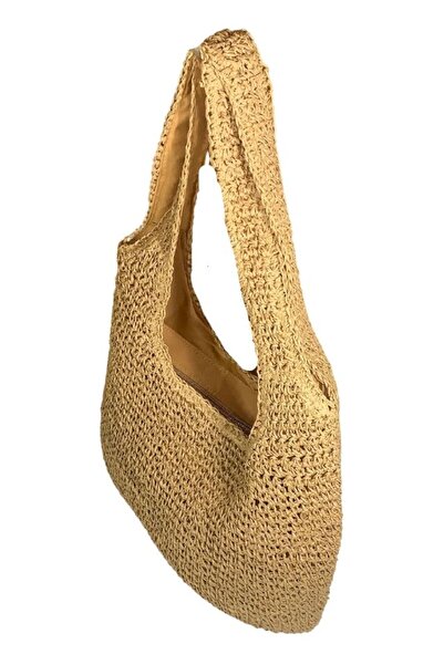 DACSHOP Geanta casual de vara, din impletitura de paie tip ratan, maro deschis