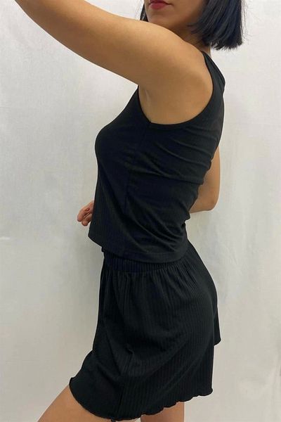 DEFNADA Set pantaloni scurți negri din viscoză foarte confortabil 7513