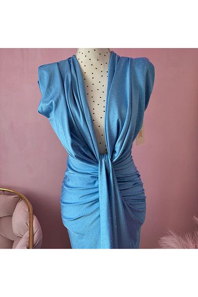 NO BRAND Rochie Chiara cu pietre bleu