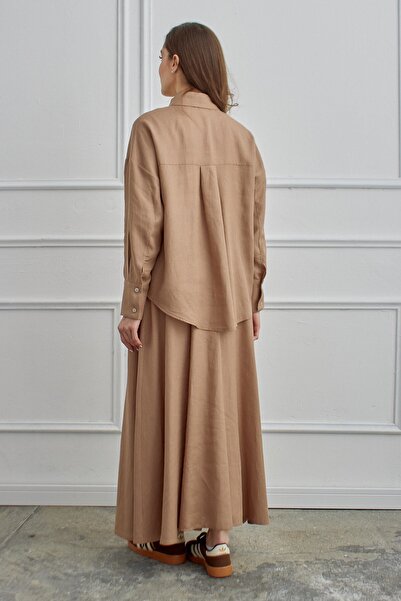 QANU Azur Linen Skirt Suit Mink