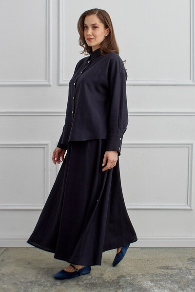 QANU Σετ Φούστα από Λινό Azur Σκούρο Μπλε