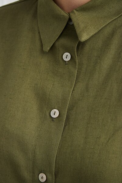 QANU بدلة تنورة من الكتان من أزور باللون الأخضر