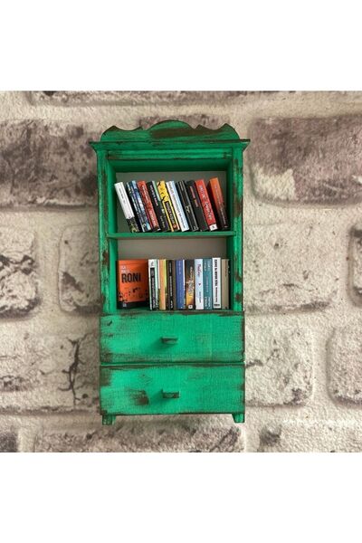 Elioure Yeşil minyatür ahşap kütüphane, öğretmene özel hediye, şık ve doğal t...