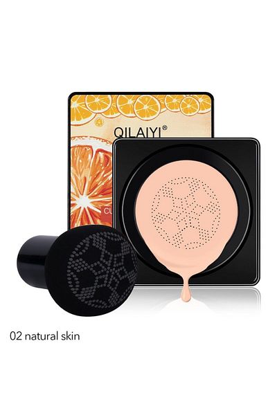 QILAIYI Crema coloranta CC Cream cu buretel, Air Cushion Citurs Glow Vitamin C, #02 Skin, 15g