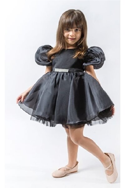 Nehirim Kids Tüllü Ve Saten Kız Çocuk Yazlık Siyah Doğum Günü Özel Gün Düğün Abiyesi ( 2-3-4-5 Yaş )