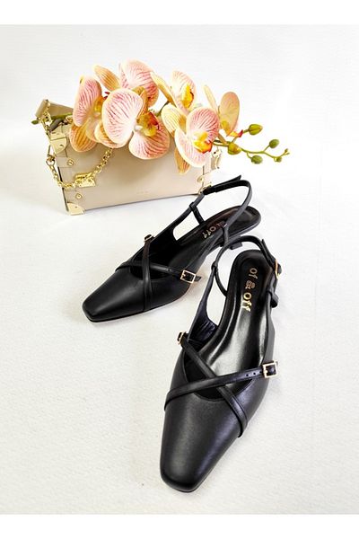 Of&Off Women's Belt Detail Low Heel Shoes