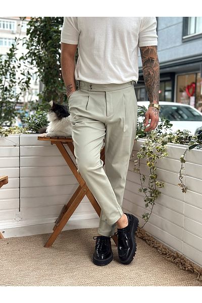 manch collection High Waist Double Button Italian Cut Pants Green