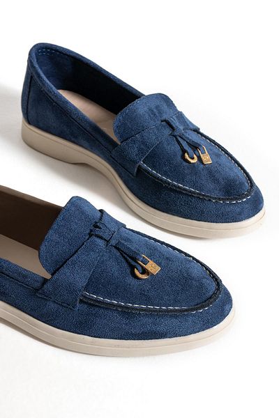 diclepolat Navy Blue Loafer Suede Women's Shoes Lp