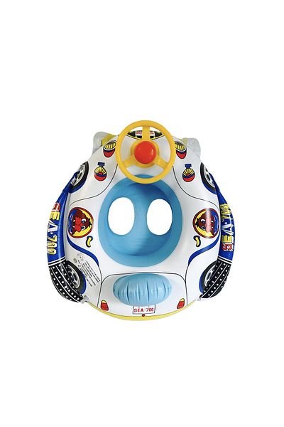 Picodino Inflatable car-type ring with steering wheel and horn, blue