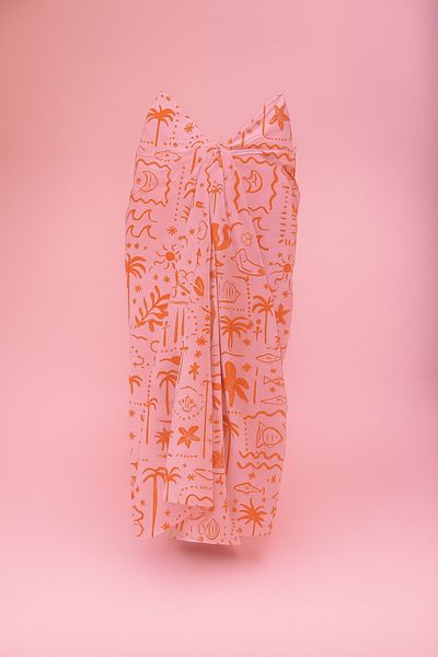 pistore Red Bird and Fish Patterned Long Pareo Satin Does Not Show Underwear Women's Beach Dress New Season