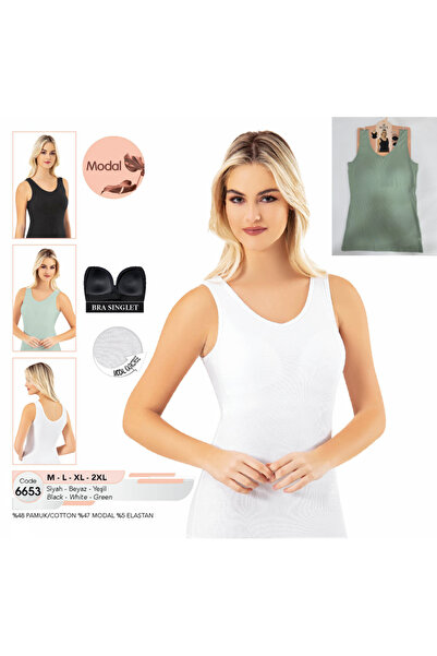 Fily İç Giyim KOTA Modal Kaşkorse Kumaş Derin V Yaka Kendinden Sütyenli Kalın Askılı Atlet