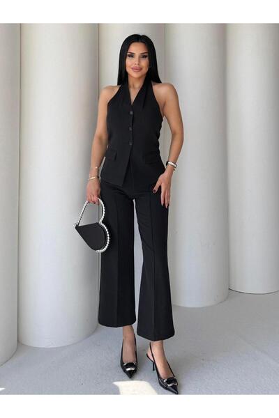 Belfiore بدلة بنطلون بالازو بياقة دائرية باللون الأسود